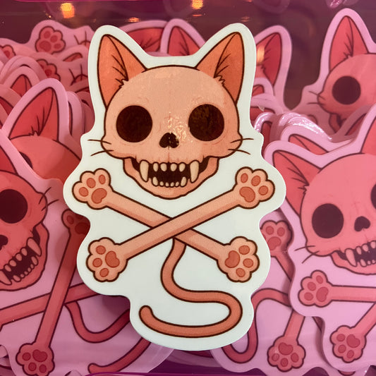 Kitty Cat Skull and Cross Bones Waterproof Sticker