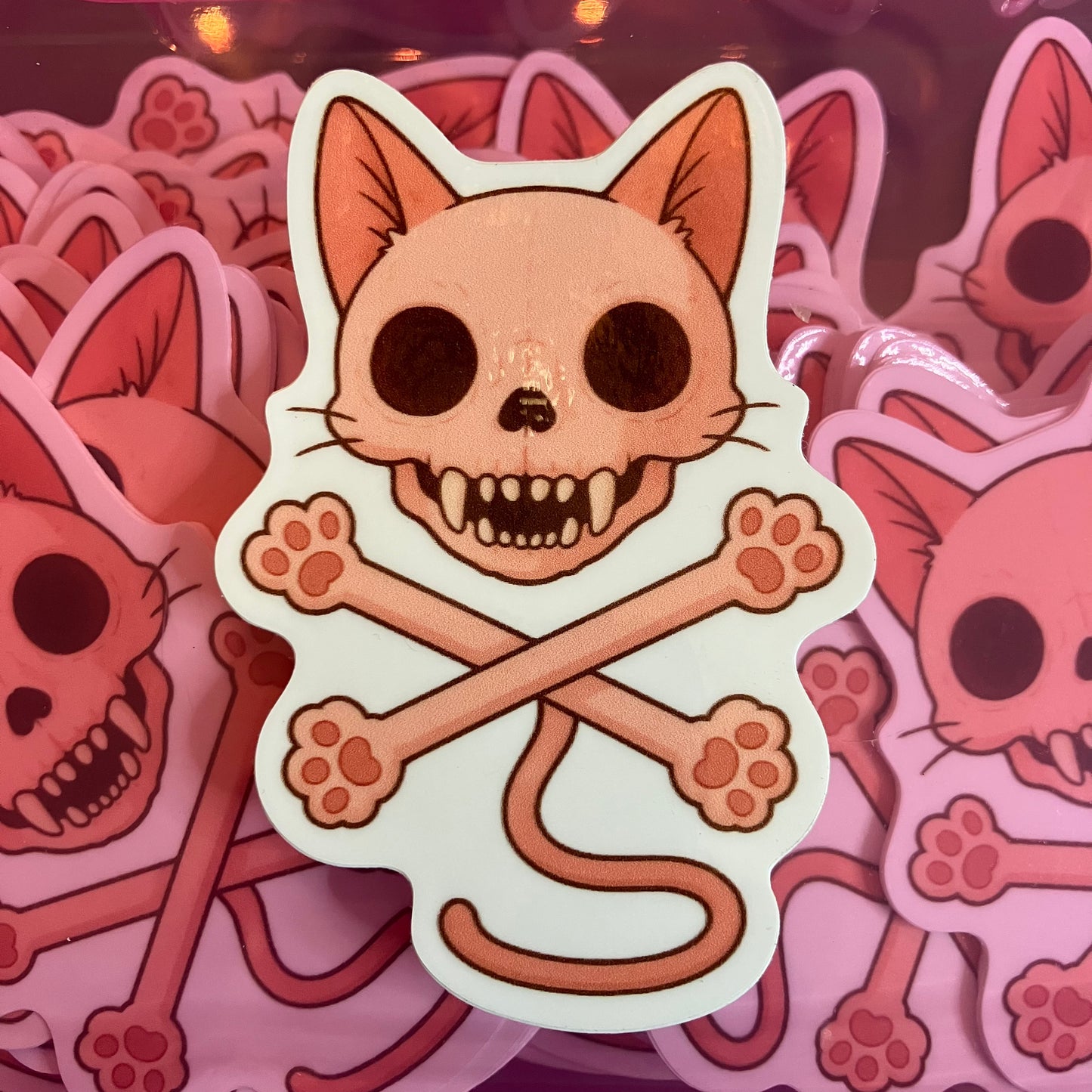 Kitty Cat Skull and Cross Bones Waterproof Sticker
