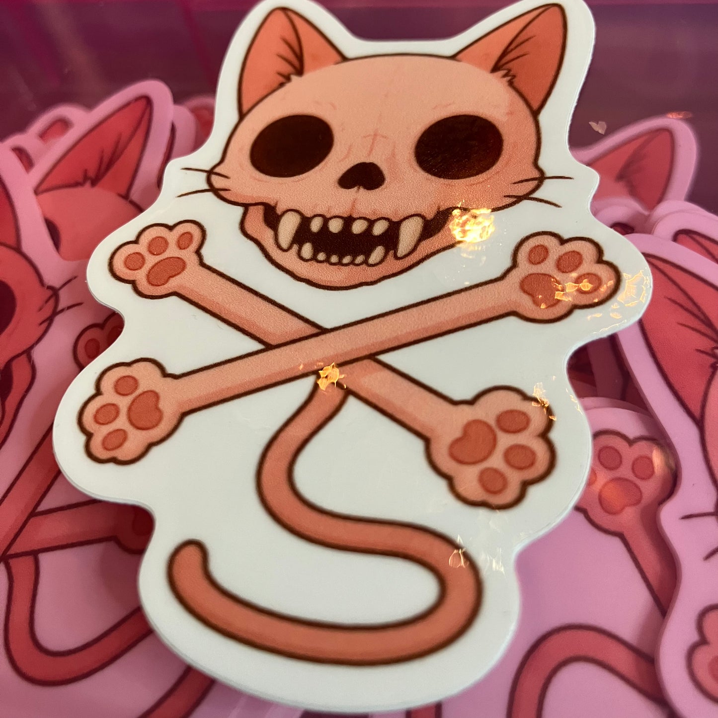 Kitty Cat Skull and Cross Bones Waterproof Sticker