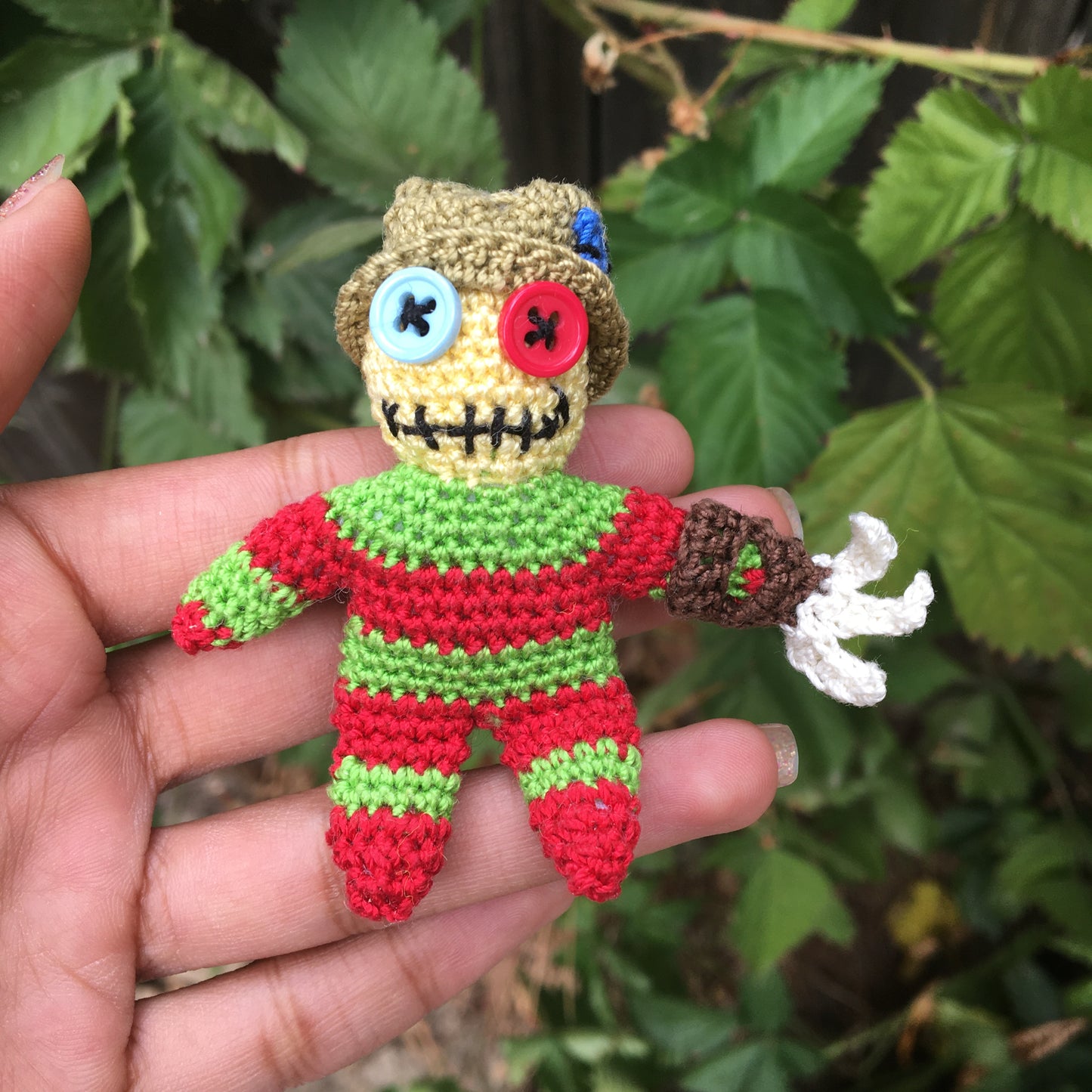 MicroCrochet Freddy Krueger 'Vudini' Doll | Freddy Krueger Doll | Crochet Horror Movie Character