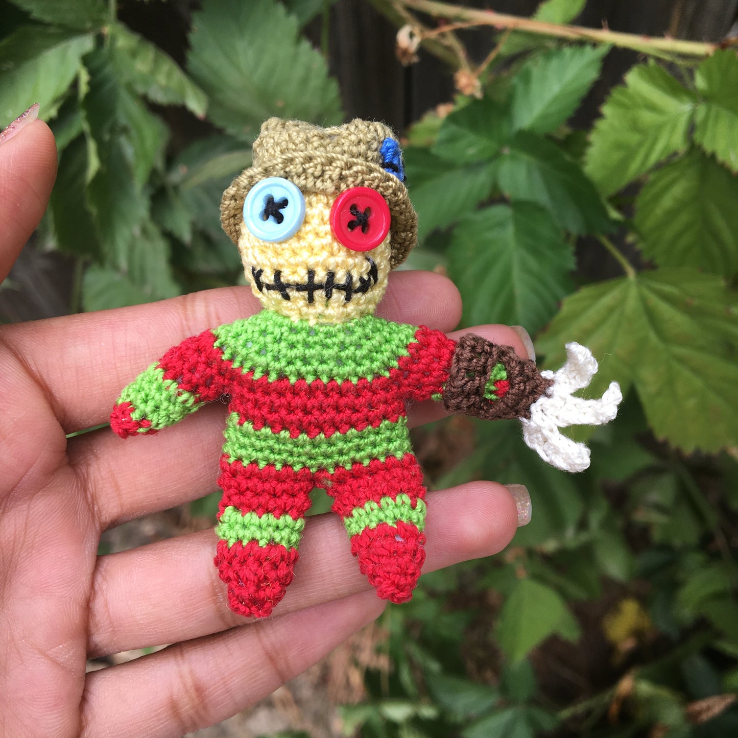 MicroCrochet Freddy Krueger 'Vudini' Doll | Freddy Krueger Doll | Crochet Horror Movie Character