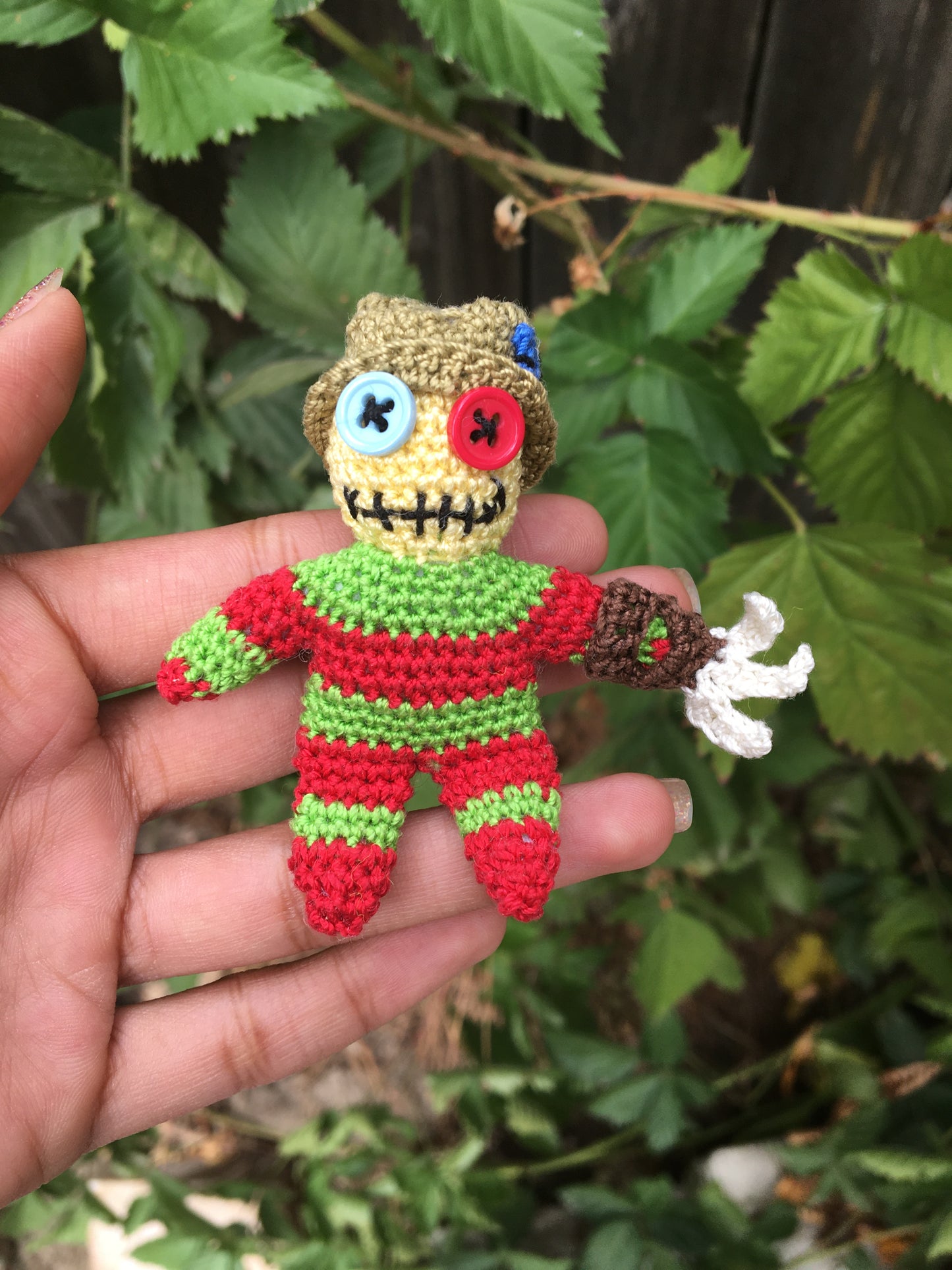 MicroCrochet Freddy Krueger 'Vudini' Doll | Freddy Krueger Doll | Crochet Horror Movie Character