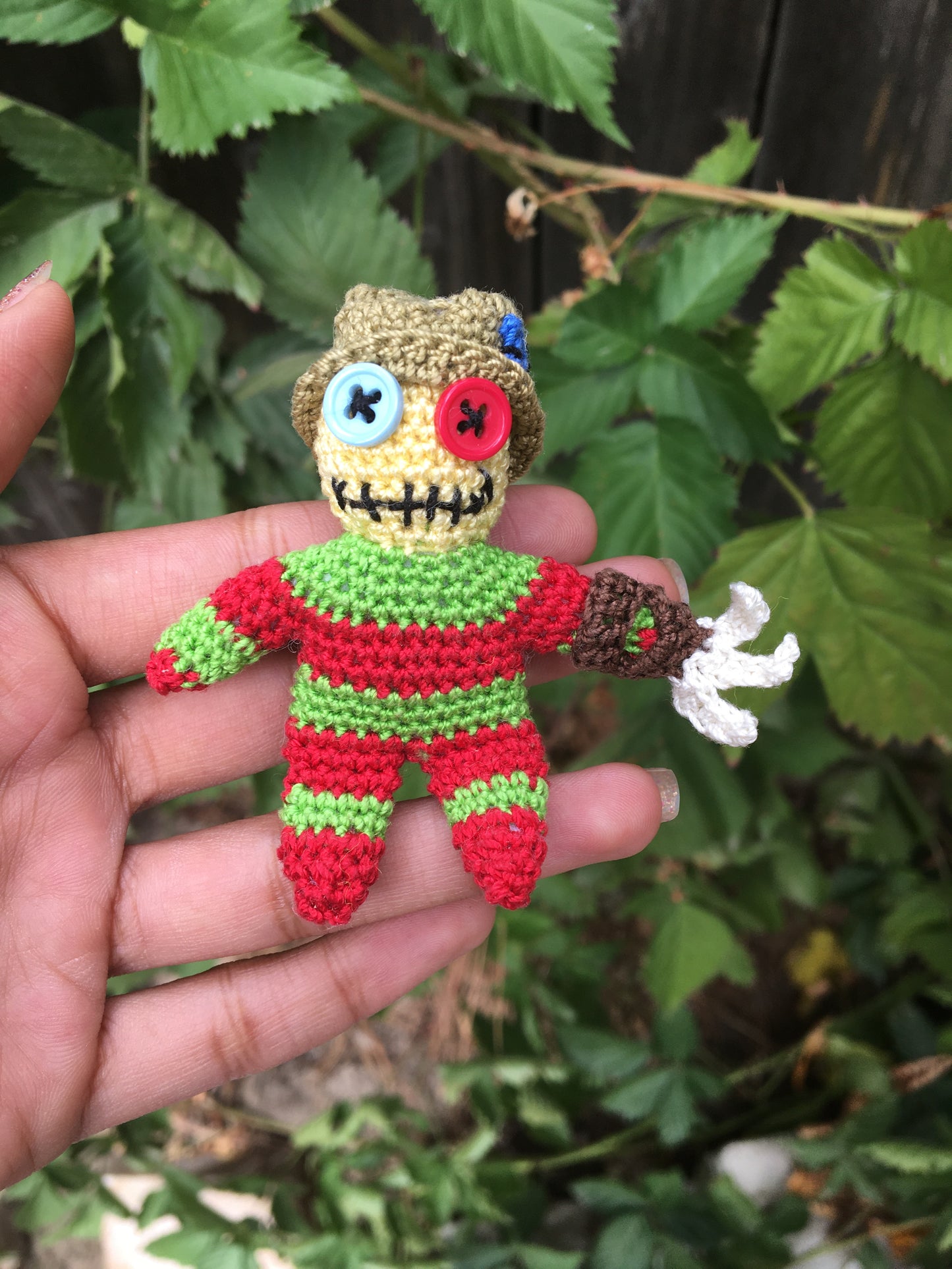 MicroCrochet Freddy Krueger 'Vudini' Doll | Freddy Krueger Doll | Crochet Horror Movie Character