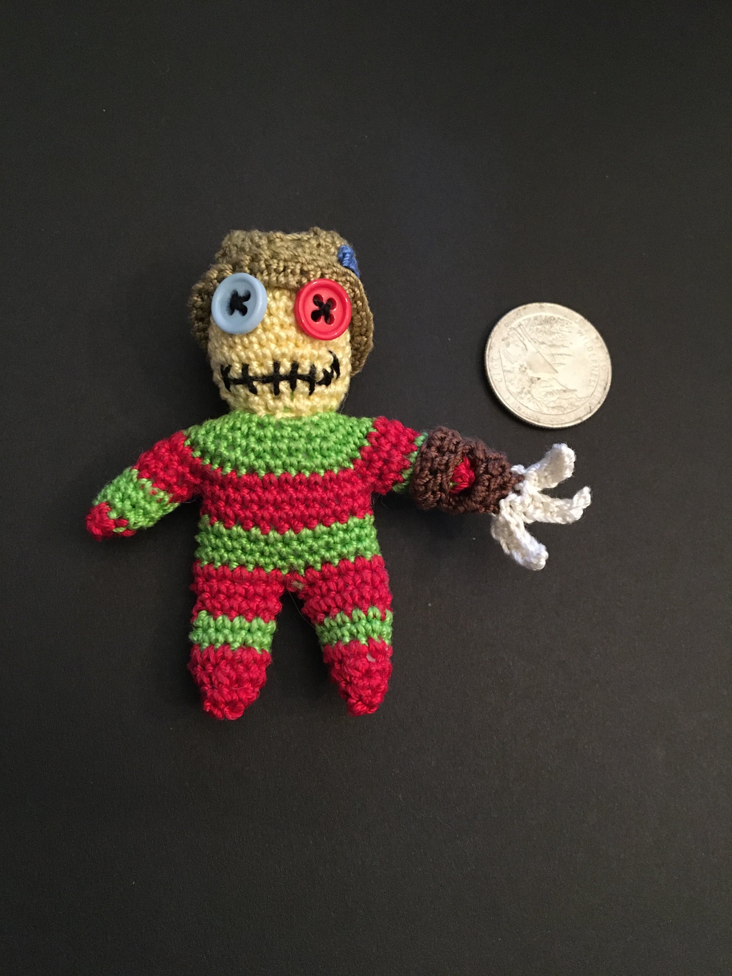 MicroCrochet Freddy Krueger 'Vudini' Doll | Freddy Krueger Doll | Crochet Horror Movie Character